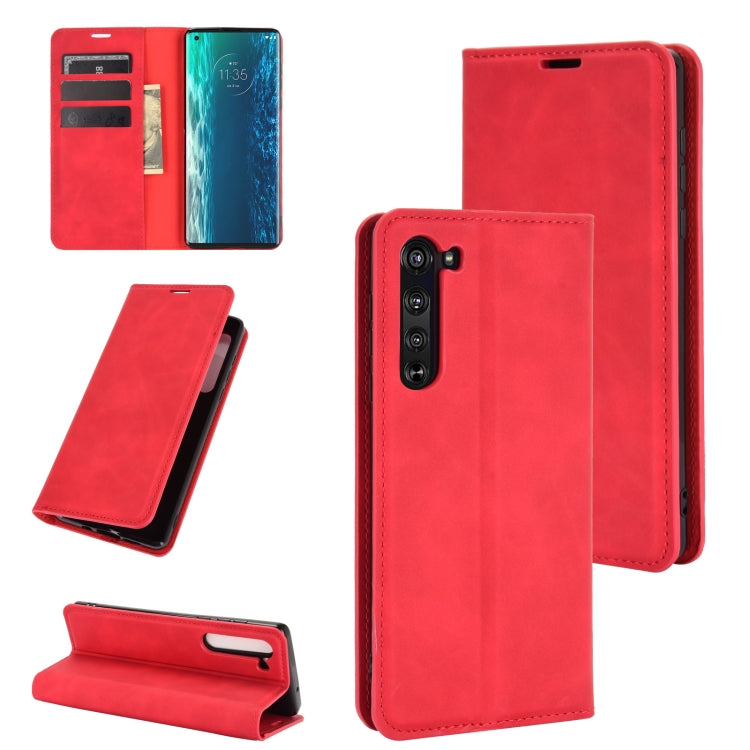For Motorola Edge Retro-skin Business Magnetic Suction Leather Case with Holder & Card Slots & Wallet