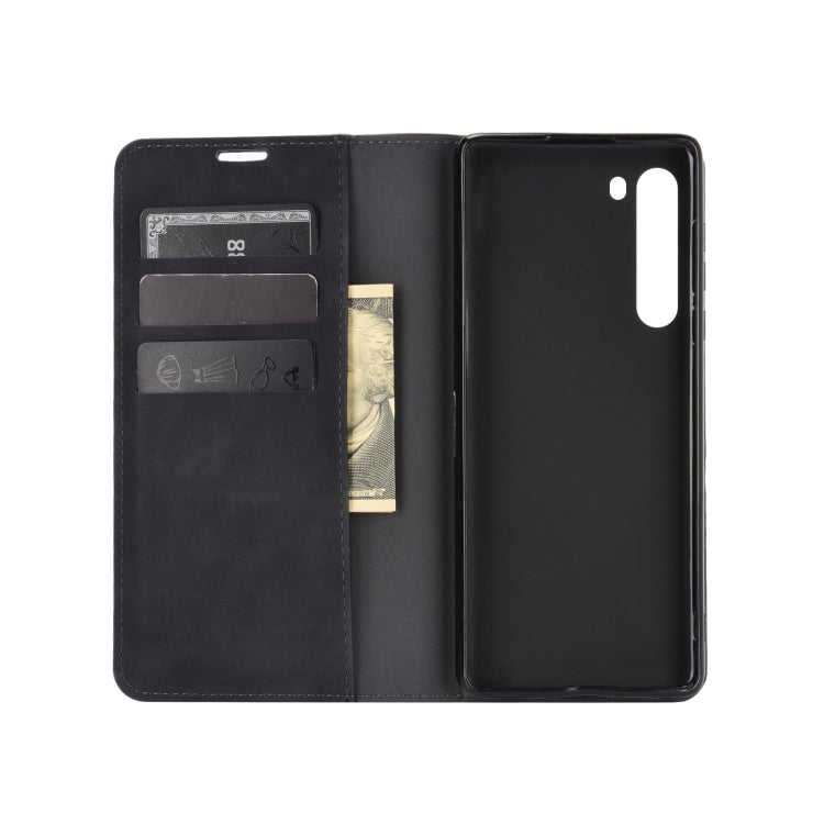 For Motorola Moto Edge Retro-skin Business Magnetic Suction Leather Case with Holder & Card Slots & Wallet