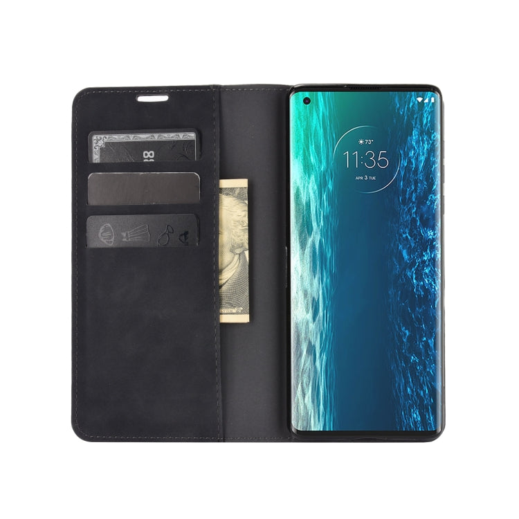 For Motorola Moto Edge Retro-skin Business Magnetic Suction Leather Case with Holder & Card Slots & Wallet