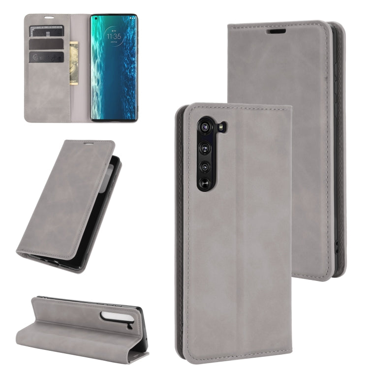 For Motorola Moto Edge Retro-skin Business Magnetic Suction Leather Case with Holder & Card Slots & Wallet
