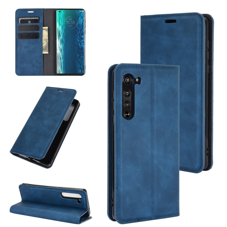 For Motorola Moto Edge Retro-skin Business Magnetic Suction Leather Case with Holder & Card Slots & Wallet