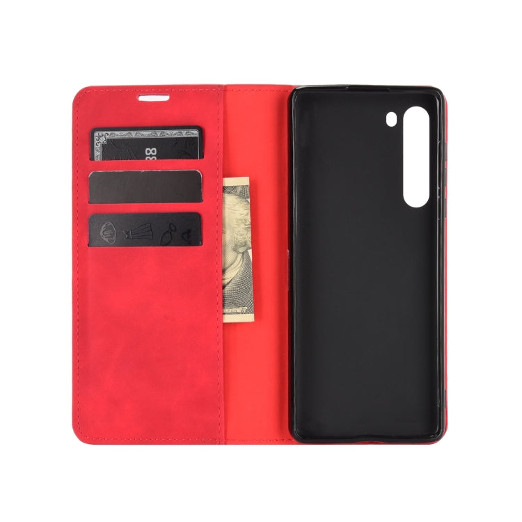For Motorola Moto Edge Retro-skin Business Magnetic Suction Leather Case with Holder & Card Slots & Wallet