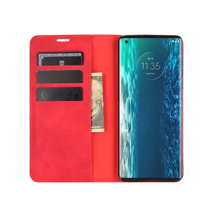 For Motorola Moto Edge Retro-skin Business Magnetic Suction Leather Case with Holder & Card Slots & Wallet