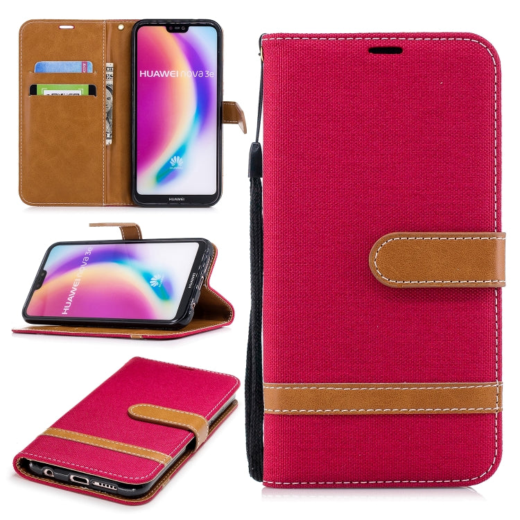 Color Matching Denim Texture Leather Case for Huawei P20 Lite & Nove 3e , with Holder & Card Slots & Wallet & Lanyard