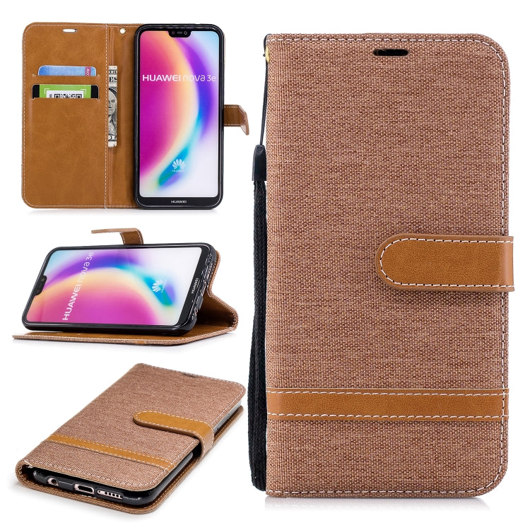 Color Matching Denim Texture Leather Case for Huawei P20 Lite & Nove 3e , with Holder & Card Slots & Wallet & Lanyard