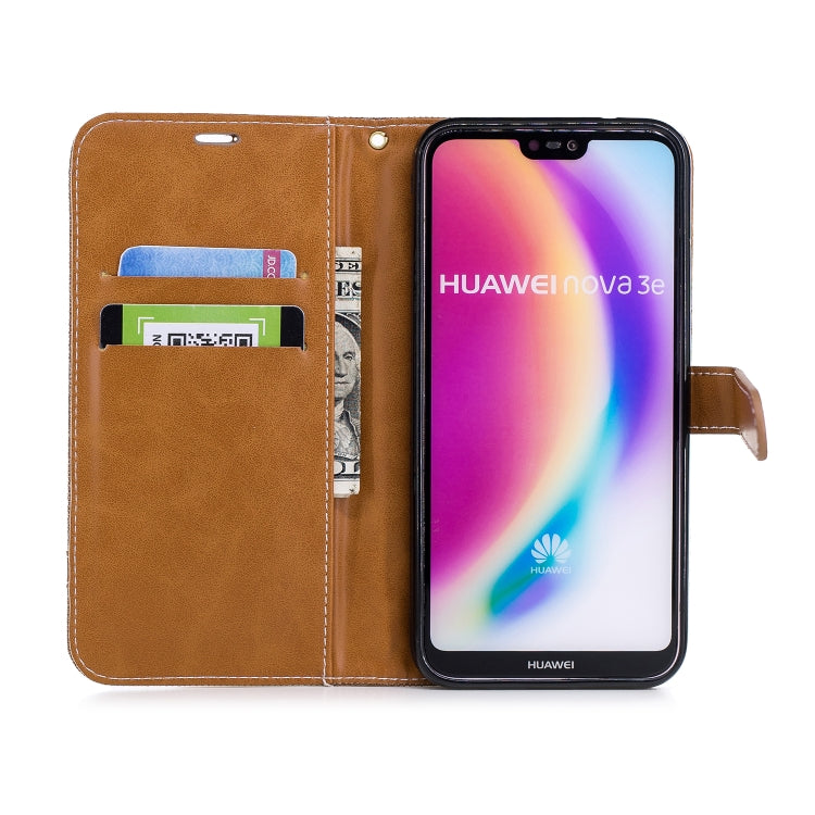Color Matching Denim Texture Leather Case for Huawei P20 Lite & Nove 3e , with Holder & Card Slots & Wallet & Lanyard