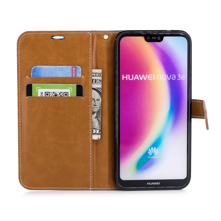 Color Matching Denim Texture Leather Case for Huawei P20 Lite & Nove 3e , with Holder & Card Slots & Wallet & Lanyard