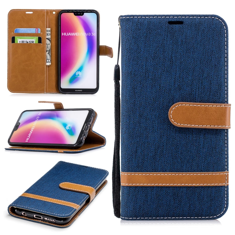 Color Matching Denim Texture Leather Case for Huawei P20 Lite & Nove 3e , with Holder & Card Slots & Wallet & Lanyard