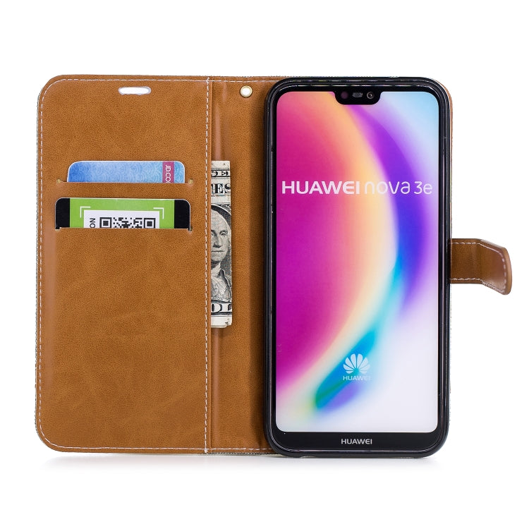 Color Matching Denim Texture Leather Case for Huawei P20 Lite & Nove 3e , with Holder & Card Slots & Wallet & Lanyard