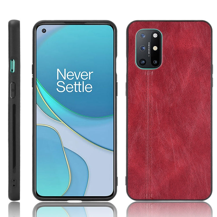 For OnePlus 8T Shockproof Sewing Cow Pattern Skin PC + PU + TPU Case