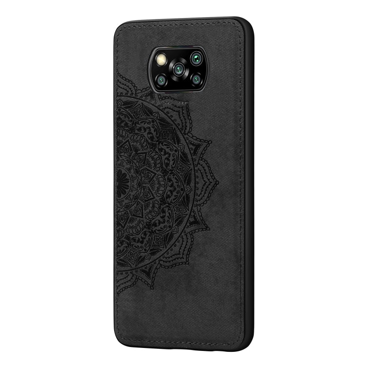 For Xiaomi Poco X3 NFC Mandala Embossed Cloth Cover PC + TPU Case with Magnetic Function and Hand Strap