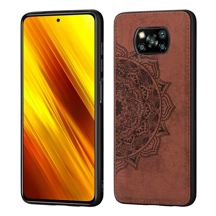 For Xiaomi Poco X3 NFC Mandala Embossed Cloth Cover PC + TPU Case with Magnetic Function and Hand Strap