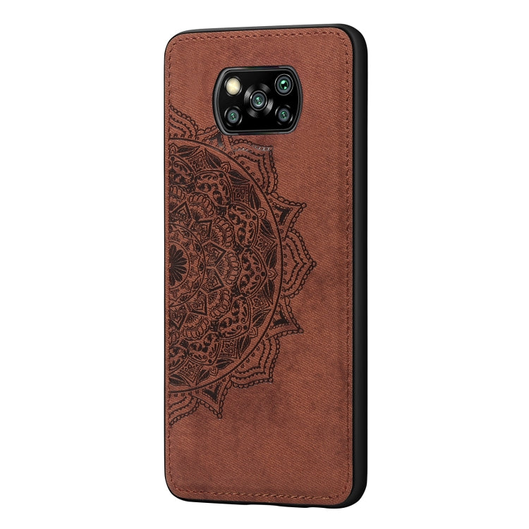 For Xiaomi Poco X3 NFC Mandala Embossed Cloth Cover PC + TPU Case with Magnetic Function and Hand Strap