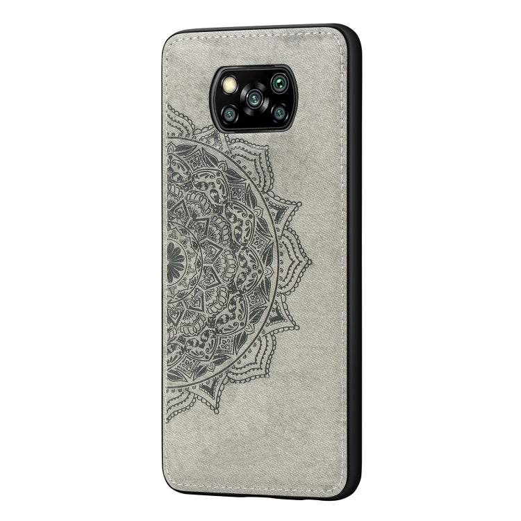 For Xiaomi Poco X3 NFC Mandala Embossed Cloth Cover PC + TPU Case with Magnetic Function and Hand Strap