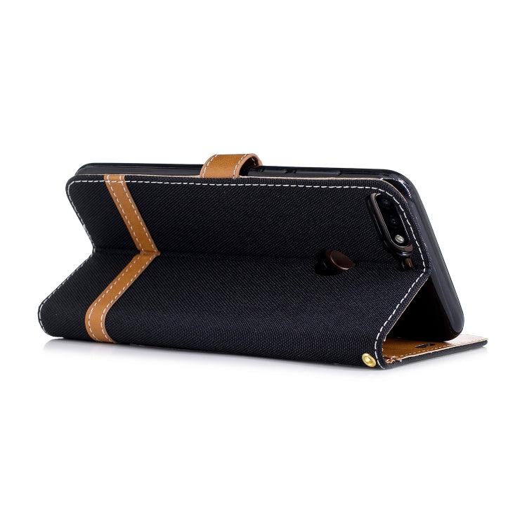 Color Matching Denim Texture Leather Case for Huawei Honor 7C / Enjoy 8, with Holder & Card Slots & Wallet & Lanyard