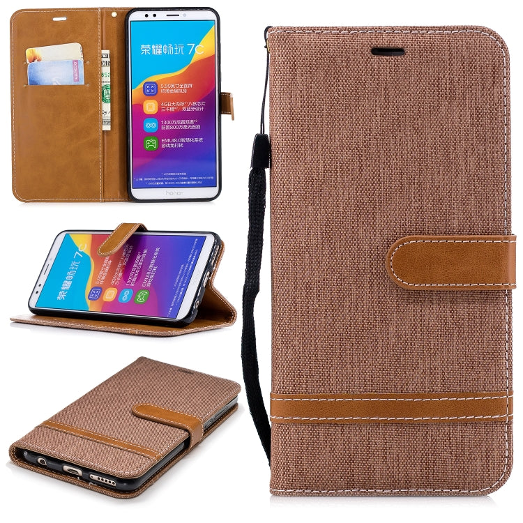 Color Matching Denim Texture Leather Case for Huawei Honor 7C / Enjoy 8, with Holder & Card Slots & Wallet & Lanyard