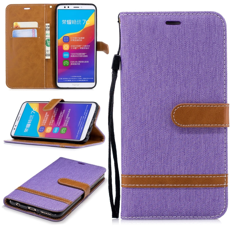 Color Matching Denim Texture Leather Case for Huawei Honor 7C / Enjoy 8, with Holder & Card Slots & Wallet & Lanyard