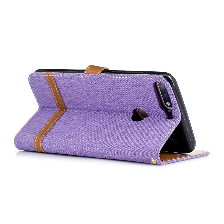 Color Matching Denim Texture Leather Case for Huawei Honor 7C / Enjoy 8, with Holder & Card Slots & Wallet & Lanyard