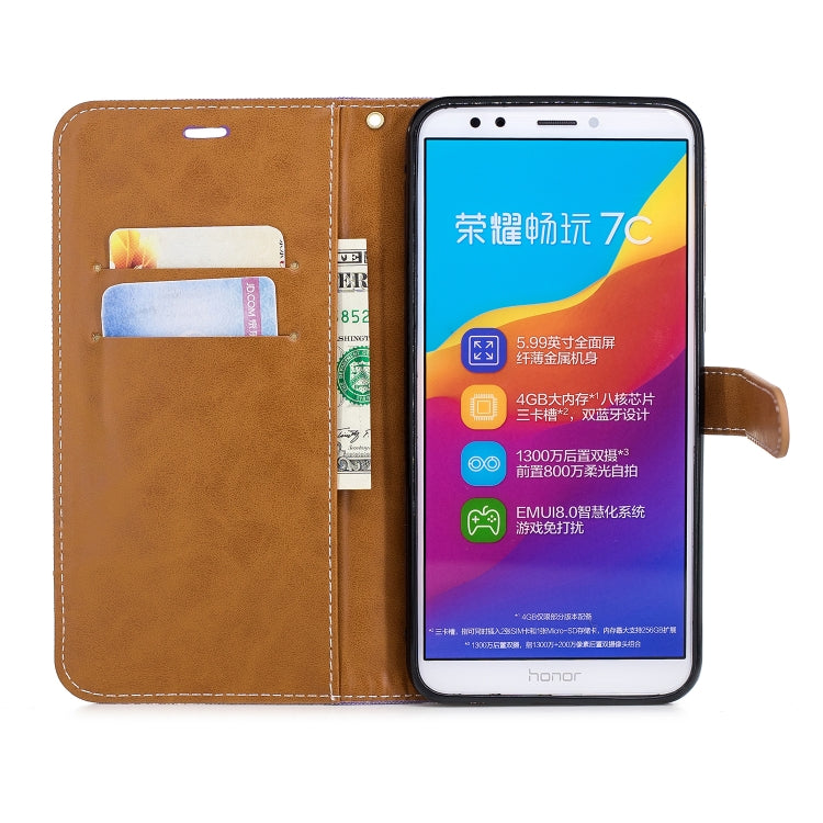 Color Matching Denim Texture Leather Case for Huawei Honor 7C / Enjoy 8, with Holder & Card Slots & Wallet & Lanyard