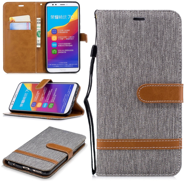 Color Matching Denim Texture Leather Case for Huawei Honor 7C / Enjoy 8, with Holder & Card Slots & Wallet & Lanyard
