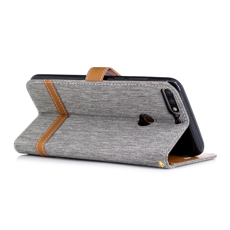 Color Matching Denim Texture Leather Case for Huawei Honor 7C / Enjoy 8, with Holder & Card Slots & Wallet & Lanyard