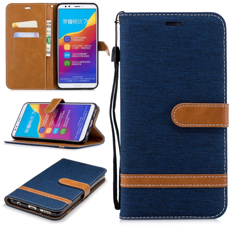 Color Matching Denim Texture Leather Case for Huawei Honor 7C / Enjoy 8, with Holder & Card Slots & Wallet & Lanyard