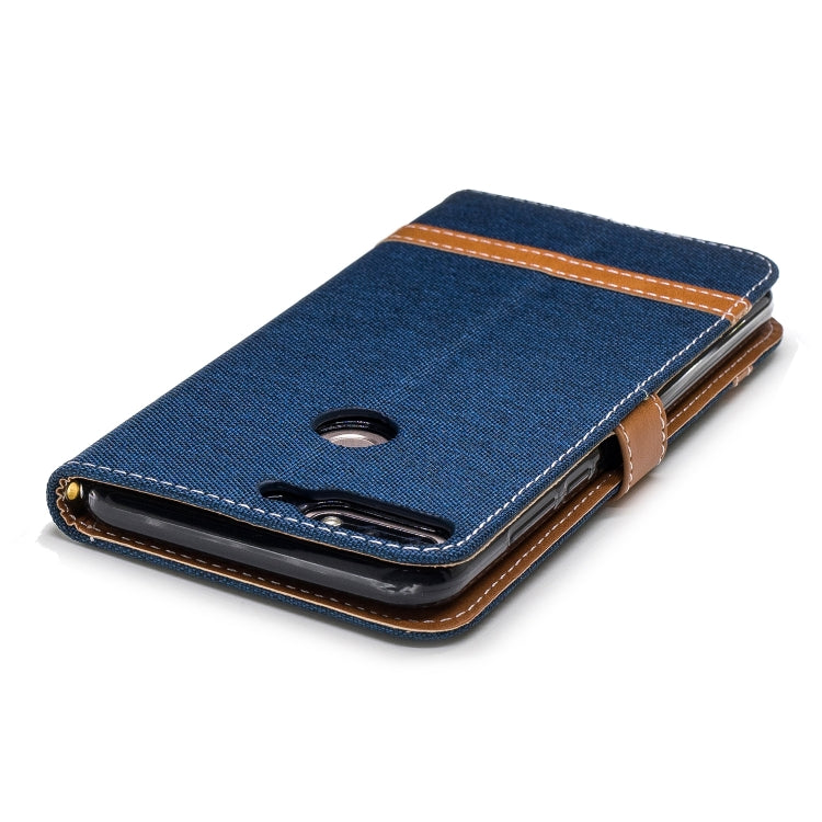 Color Matching Denim Texture Leather Case for Huawei Honor 7C / Enjoy 8, with Holder & Card Slots & Wallet & Lanyard