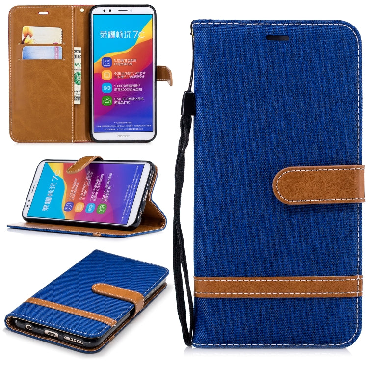 Color Matching Denim Texture Leather Case for Huawei Honor 7C / Enjoy 8, with Holder & Card Slots & Wallet & Lanyard