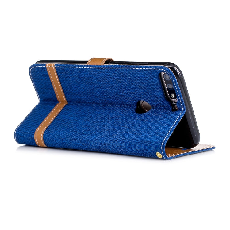 Color Matching Denim Texture Leather Case for Huawei Honor 7C / Enjoy 8, with Holder & Card Slots & Wallet & Lanyard