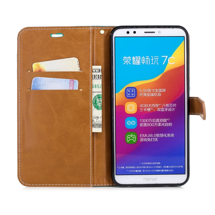 Color Matching Denim Texture Leather Case for Huawei Honor 7C / Enjoy 8, with Holder & Card Slots & Wallet & Lanyard