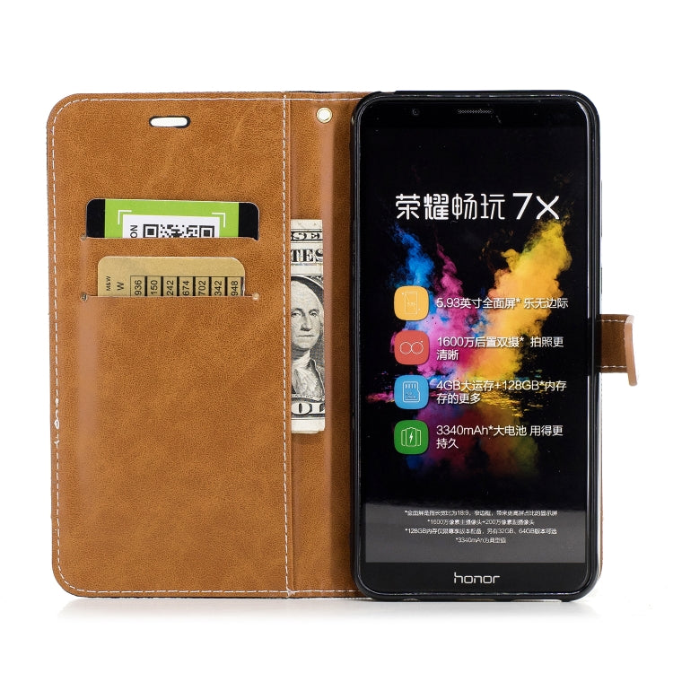 Color Matching Denim Texture Leather Case for Huawei Honor 7X, with Holder & Card Slots & Wallet & Lanyard