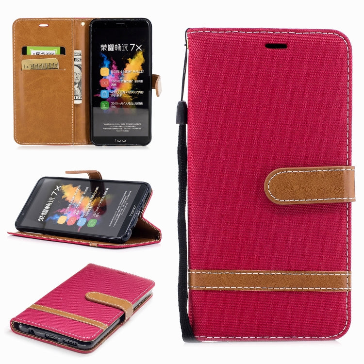 Color Matching Denim Texture Leather Case for Huawei Honor 7X, with Holder & Card Slots & Wallet & Lanyard