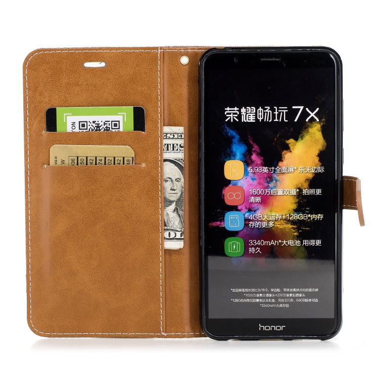 Color Matching Denim Texture Leather Case for Huawei Honor 7X, with Holder & Card Slots & Wallet & Lanyard