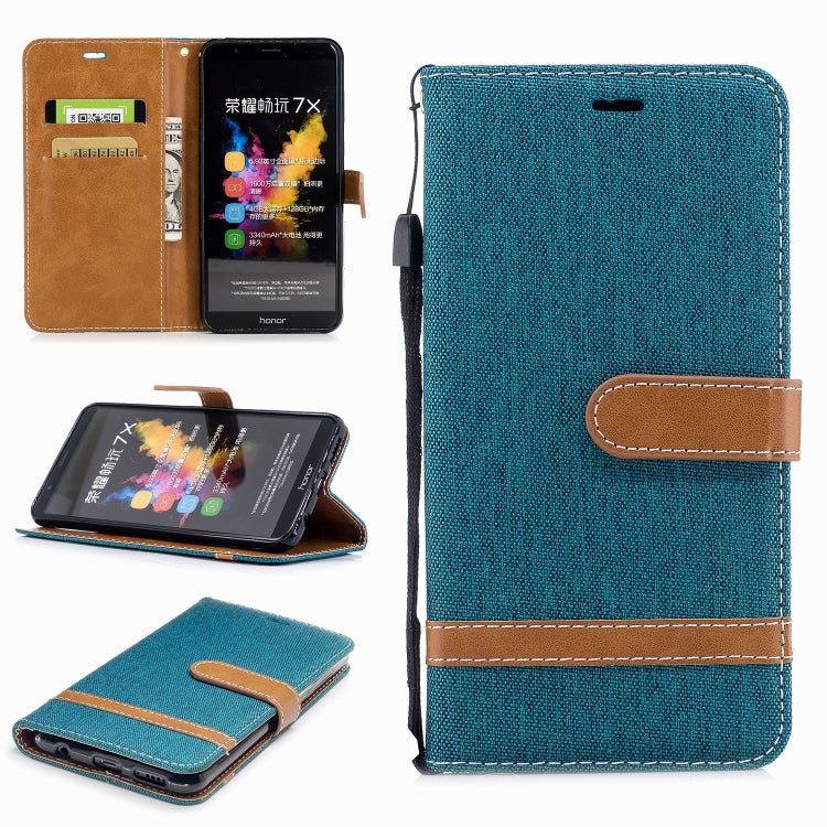 Color Matching Denim Texture Leather Case for Huawei Honor 7X, with Holder & Card Slots & Wallet & Lanyard