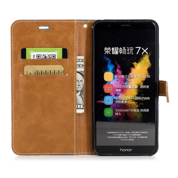 Color Matching Denim Texture Leather Case for Huawei Honor 7X, with Holder & Card Slots & Wallet & Lanyard