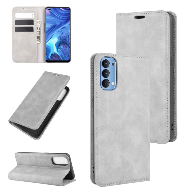 For OPPO Reno4 4G Retro-skin Business Magnetic Suction Leather Case with Holder & Card Slots & Wallet