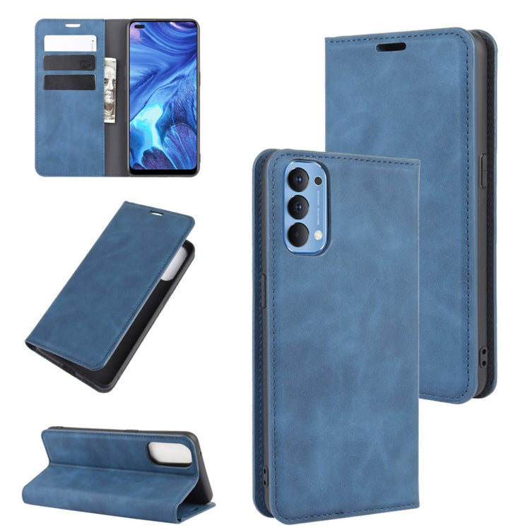 For OPPO Reno4 4G Retro-skin Business Magnetic Suction Leather Case with Holder & Card Slots & Wallet