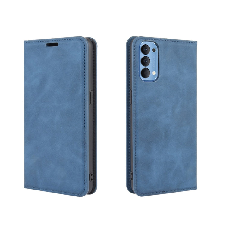 For OPPO Reno4 4G Retro-skin Business Magnetic Suction Leather Case with Holder & Card Slots & Wallet