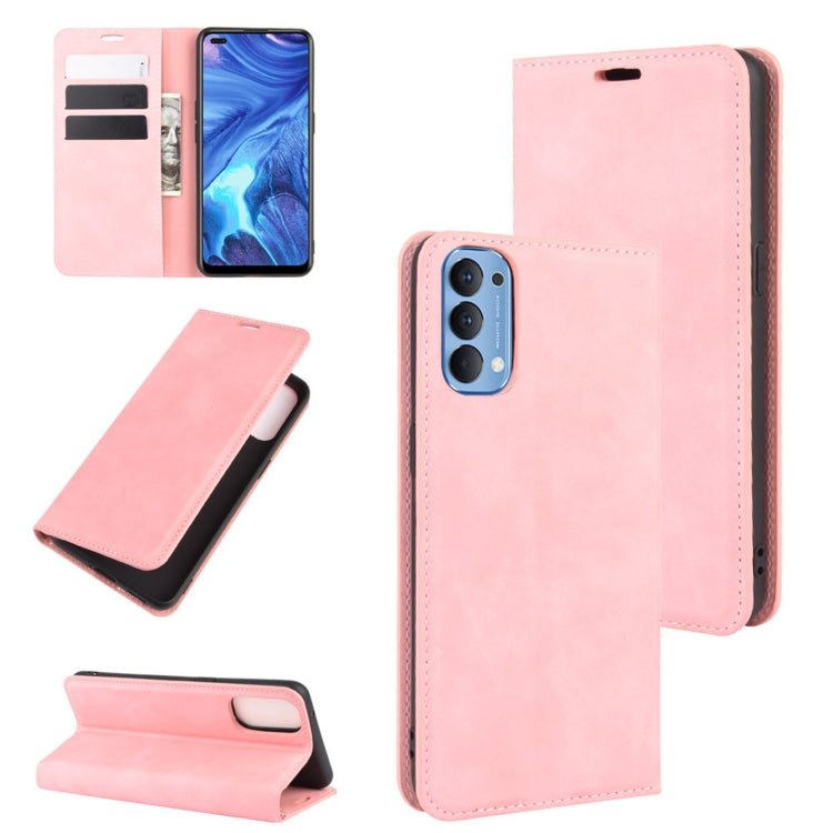For OPPO Reno4 4G Retro-skin Business Magnetic Suction Leather Case with Holder & Card Slots & Wallet