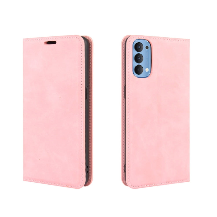 For OPPO Reno4 4G Retro-skin Business Magnetic Suction Leather Case with Holder & Card Slots & Wallet