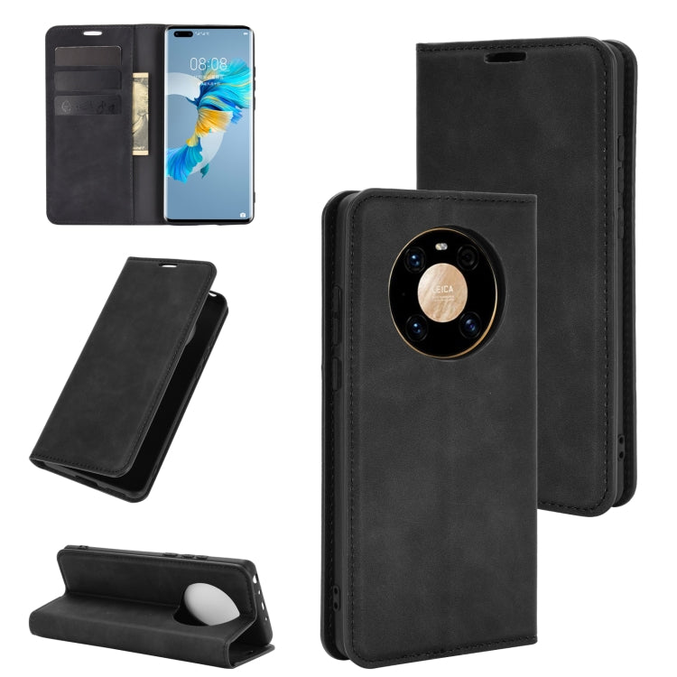 For Huawei Mate 40 Pro Retro-skin Business Magnetic Suction Leather Case with Holder & Card Slots & Wallet
