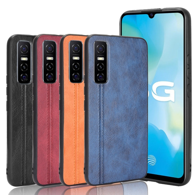 For vivo Y73s/S7e Shockproof Sewing Cow Pattern Skin PC + PU + TPU Case