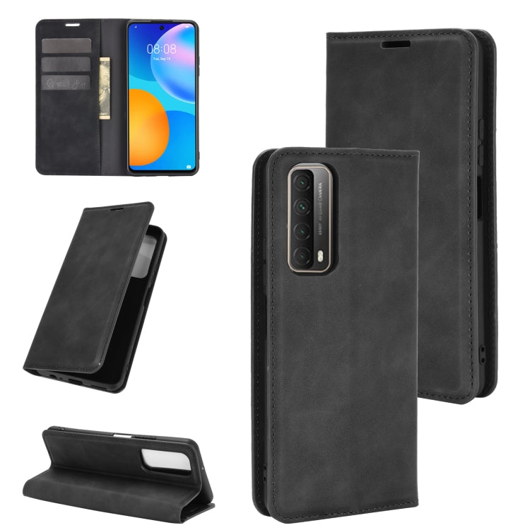 For Huawei P smart 2021 Retro-skin Business Magnetic Suction Leather Case with Holder & Card Slots & Wallet