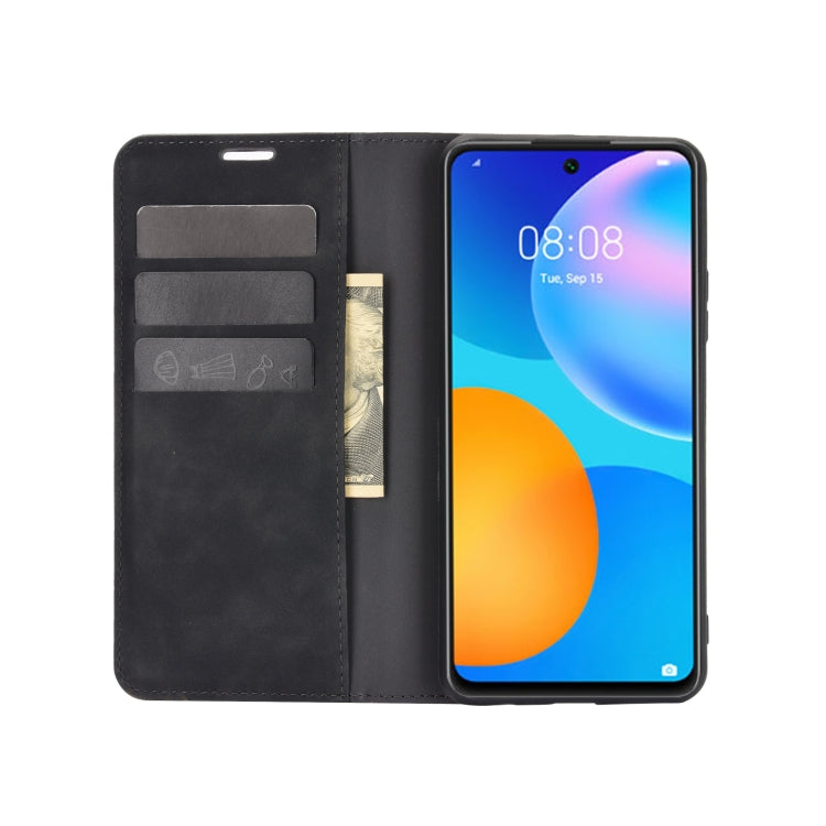 For Huawei P smart 2021 Retro-skin Business Magnetic Suction Leather Case with Holder & Card Slots & Wallet
