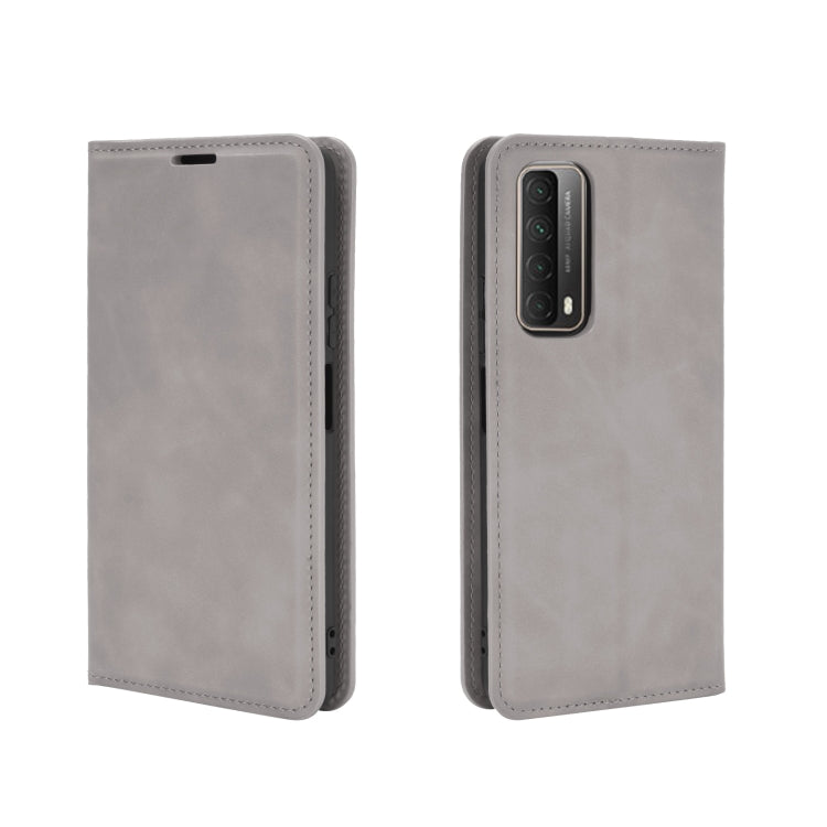 For Huawei P smart 2021 Retro-skin Business Magnetic Suction Leather Case with Holder & Card Slots & Wallet