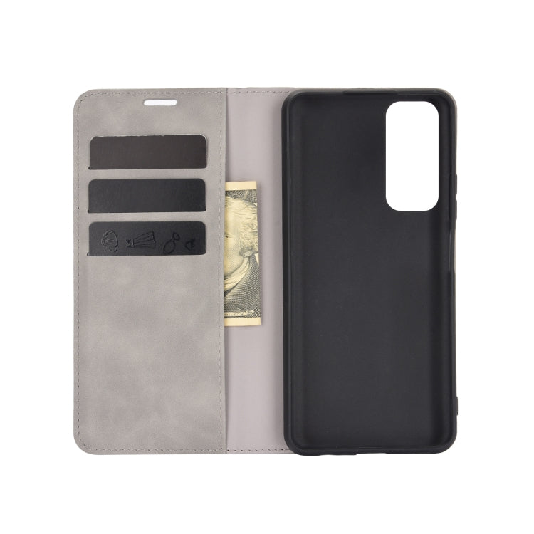 For Huawei P smart 2021 Retro-skin Business Magnetic Suction Leather Case with Holder & Card Slots & Wallet
