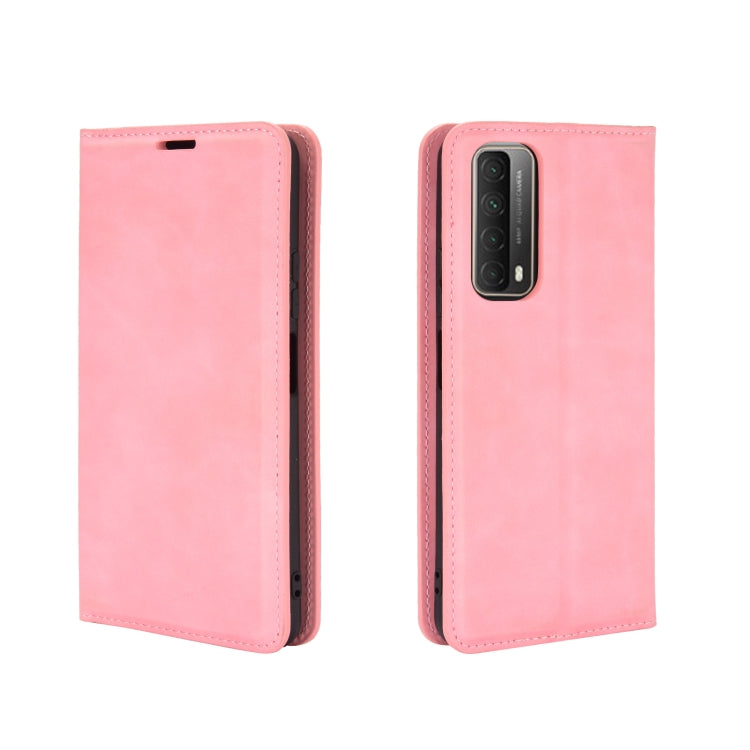 For Huawei P smart 2021 Retro-skin Business Magnetic Suction Leather Case with Holder & Card Slots & Wallet