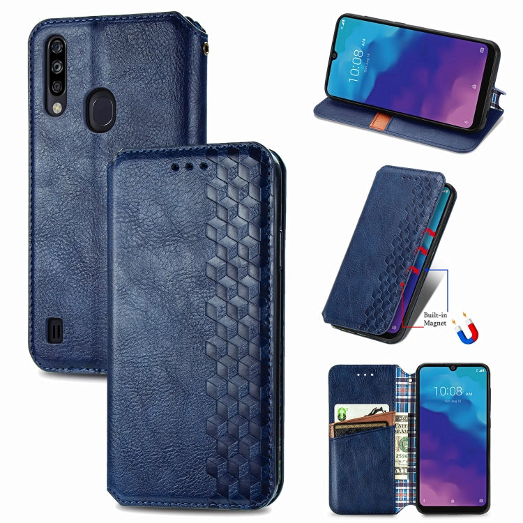 For ZTE Blade A7 2020 Cubic Grid Pressed Horizontal Flip Magnetic PU Leather Case with Holder & Card Slots & Wallet