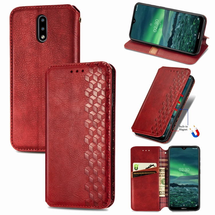 For Nokia 2.3 Cubic Grid Pressed Horizontal Flip Magnetic PU Leather Case with Holder & Card Slots & Wallet