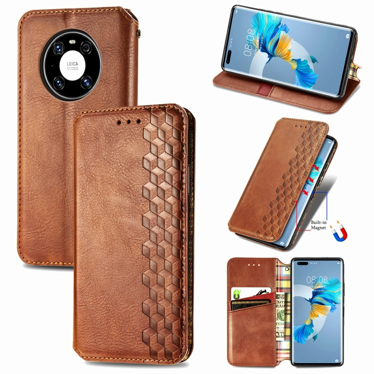 For Huawei Mate 40 Pro Cubic Grid Pressed Horizontal Flip Magnetic PU Leather Case with Holder & Card Slots & Wallet